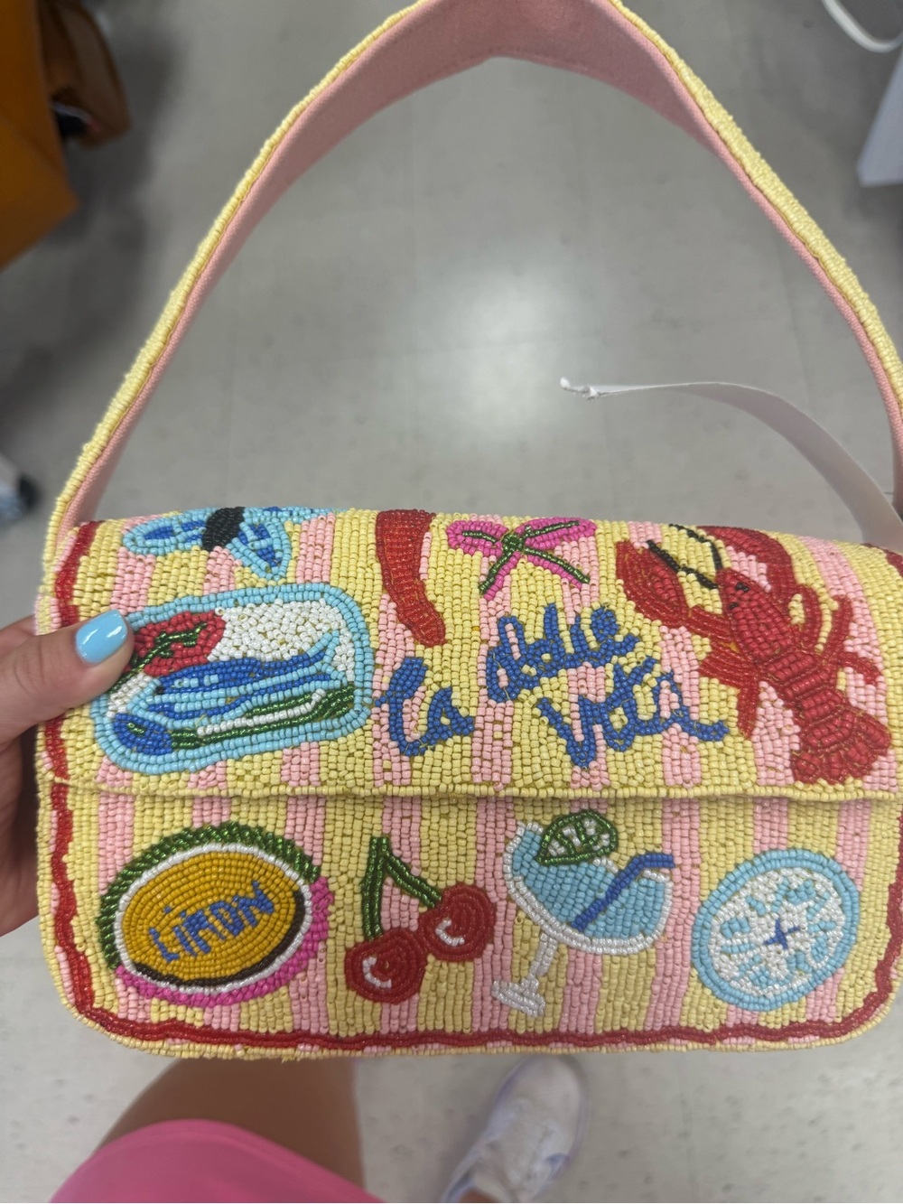 Beaded Yellow Pink Novelty Shoulder Bag